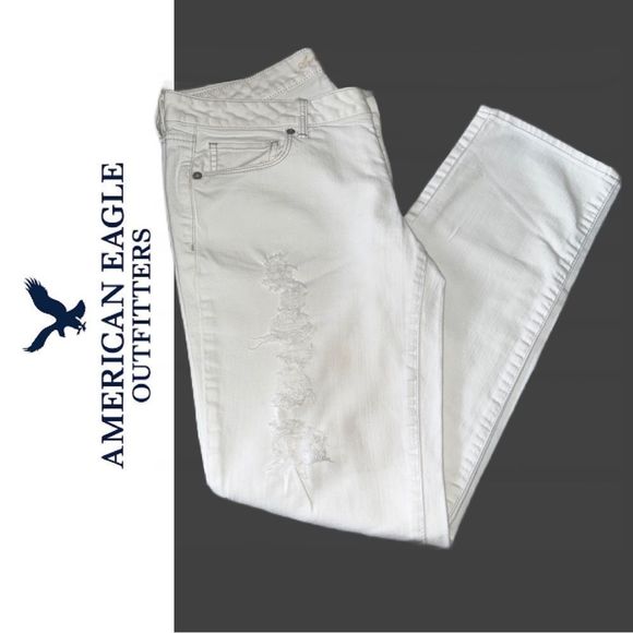 American Eagle Outfitters Women’s White Distressed Stretch Jeans - Size 12 - Picture 2 of 3